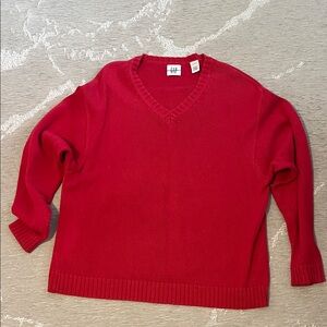 GAP Men’s Distressed Vintage Bold Red V-Neck Sweater size large